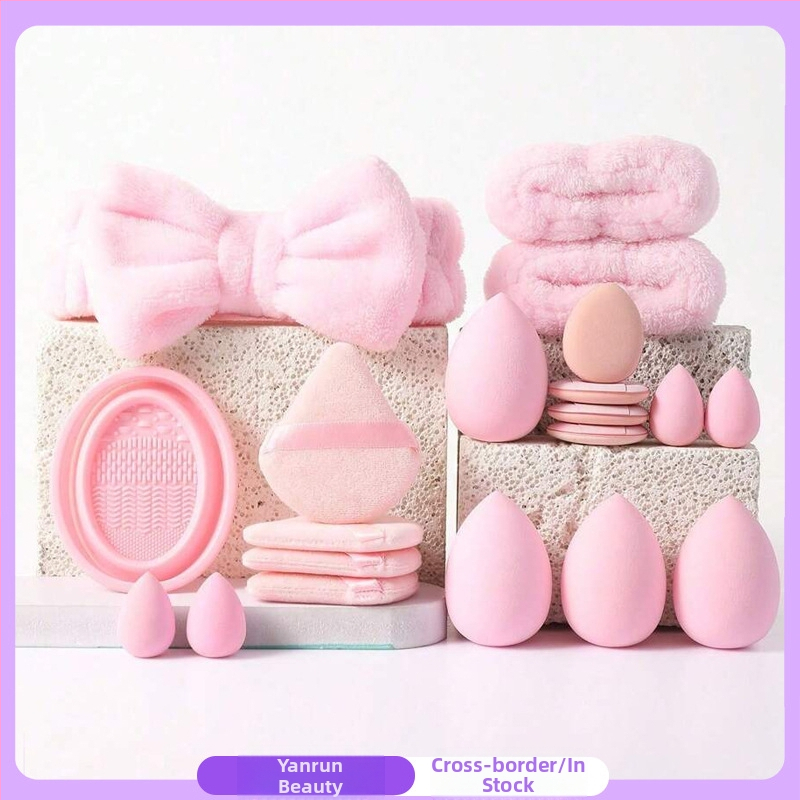 Комплект гъби за грим с купа за почистване, популярен за всички възрасти, комплект от 20 части, комплект от 33 части, триъгълна гъба за палец, гъба за грим, козметична гъба