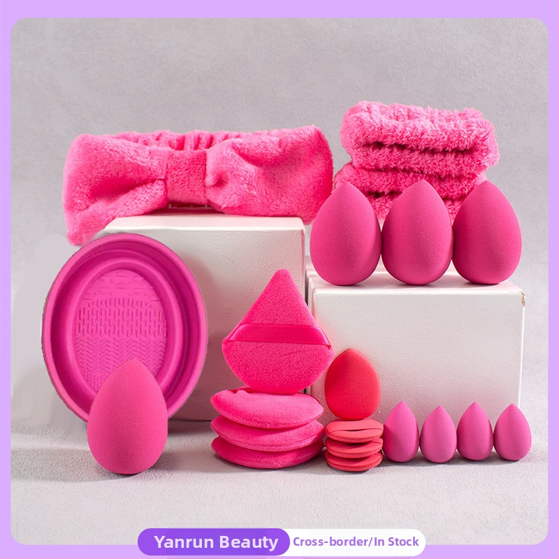 Комплект гъби за грим с купа за почистване, популярен за всички възрасти, комплект от 20 части, комплект от 33 части, триъгълна гъба за палец, гъба за грим, козметична гъба