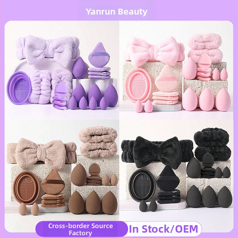 Комплект гъби за грим с купа за почистване, популярен за всички възрасти, комплект от 20 части, комплект от 33 части, триъгълна гъба за палец, гъба за грим, козметична гъба