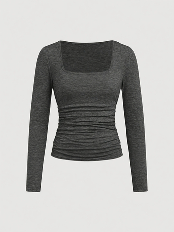 Σετ 3 τεμαχίων πλεκτού μπλουζάκι σε καθαρό χρώμα, μοντέρνο, casual, με τετράγωνο γιακά, πλισέ και μακριά μανίκια, σε διασυνοριακή μόδα, 2025