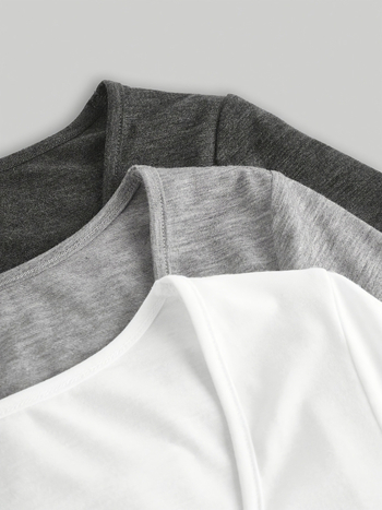 Σετ 3 τεμαχίων πλεκτού μπλουζάκι σε καθαρό χρώμα, μοντέρνο, casual, με τετράγωνο γιακά, πλισέ και μακριά μανίκια, σε διασυνοριακή μόδα, 2025