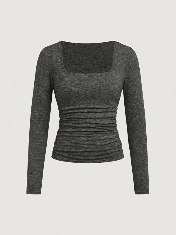 2025. Prekogranična moda, novi ležerni komplet od 3 komada, pletena majica dugih rukava s kvadratnim ovratnikom i plisiranim rubom u čistoj boji