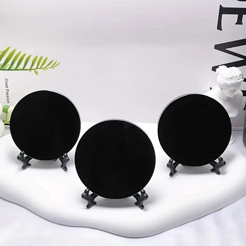 Ornamente naturale din obsidian, suprafață rotundă de oglindă, piatră brută, afișaj cu disc lustruit manual, vânzare en-gros din fabrică
