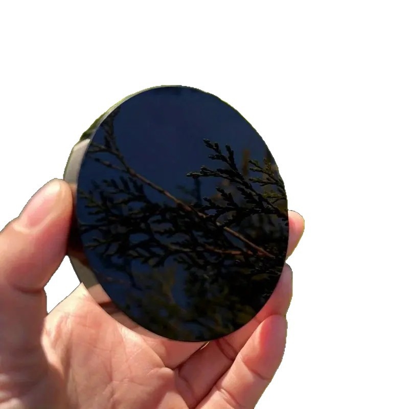Ornamente naturale din obsidian, suprafață rotundă de oglindă, piatră brută, afișaj cu disc lustruit manual, vânzare en-gros din fabrică