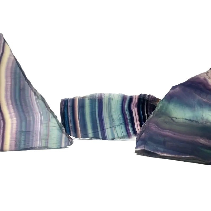 Natūralūs kristalai, fluorito griežinėliai, papuošalai, neapdorotas mineralas, įvairiaspalvis fluoritas, neapdoroto akmens griežinėliai, mineralų pavyzdžiai, namų dekoras, įvairiaspalviai mineralai