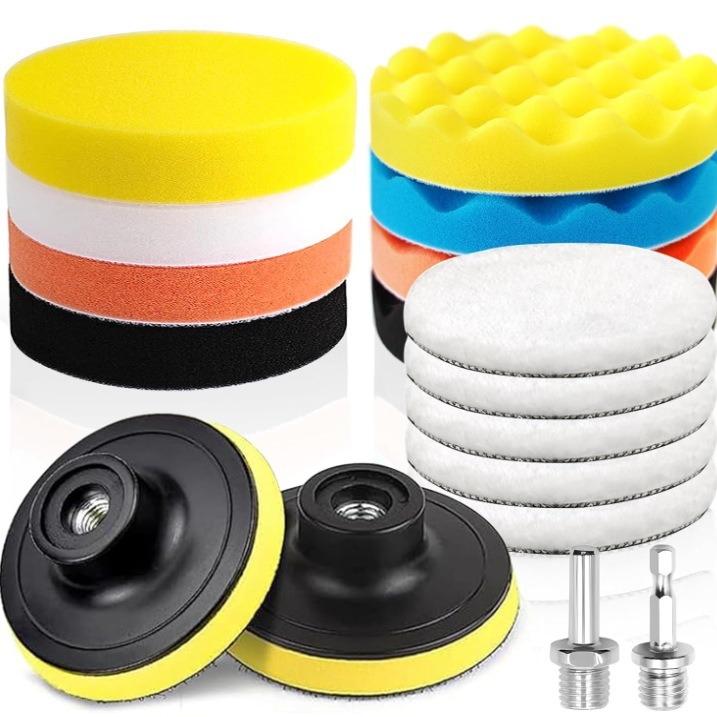 6 collu 17 daļu komplekts automašīnas detaļām, pulēšanas uzvalks, sūklis, riteņu vates disku vaksācijas uzvalks