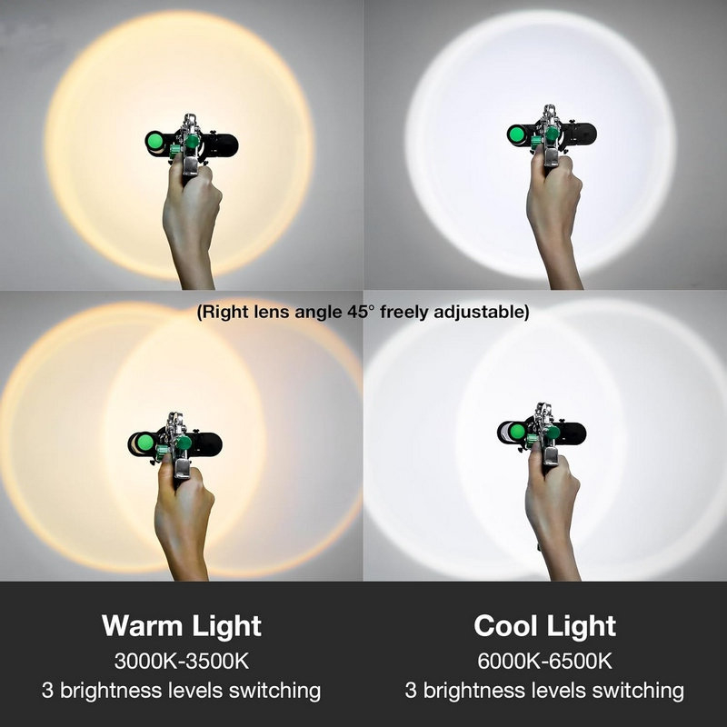 RN-364 Светлина за пистолет за боядисване със зарядно устройство, бяла/топла светлина, 2 режима, 3 нива на регулируема яркост