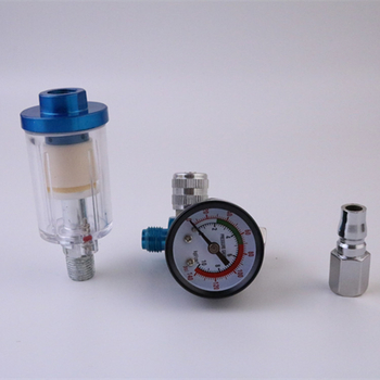 Gamyklinis tiekiamo oro slėgio reguliatorius, alyvos ir vandens separatorius, dažų purkštuvo slėgio matuoklio filtras