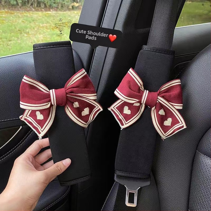 Нов сладък комплект предпазни презрамки за жени в кола, комплект предпазни колани с папионка, декорация от кожени презрамки за интериор на автомобила