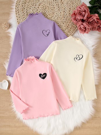 Jesenski i zimski set od 3 dijela s jednobojnim vezom u obliku srca, nabranim rubom, jednostavnim toplim i udobnim topom dugih rukava