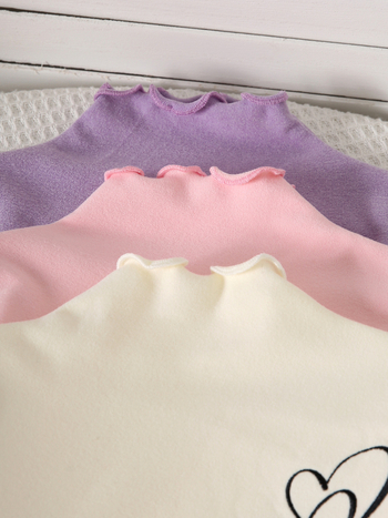 Φθινοπωρινό και Χειμερινό Σετ 3 τεμαχίων με μονόχρωμο κέντημα σε σχήμα καρδιάς με βολάν στο τελείωμα, απλό, ζεστό, άνετο, μακρυμάνικο σετ μπλούζας