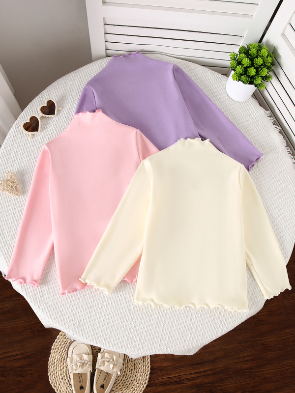 Jesenski i zimski set od 3 dijela s jednobojnim vezom u obliku srca, nabranim rubom, jednostavnim toplim i udobnim topom dugih rukava