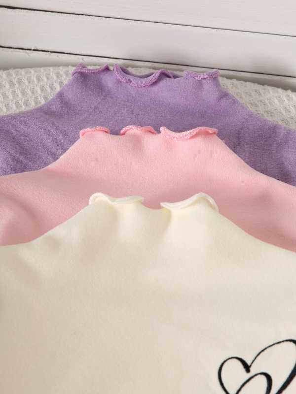 Jesenski i zimski set od 3 dijela s jednobojnim vezom u obliku srca, nabranim rubom, jednostavnim toplim i udobnim topom dugih rukava