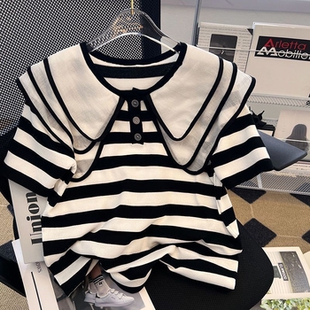 Plus-Size 120-150kg dungi retro păpușă guler larg mânecă scurtă femei elegant slăbire tineresc top ins