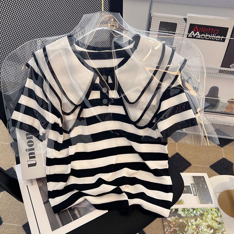 Plus-Size 120-150kg dungi retro păpușă guler larg mânecă scurtă femei elegant slăbire tineresc top ins