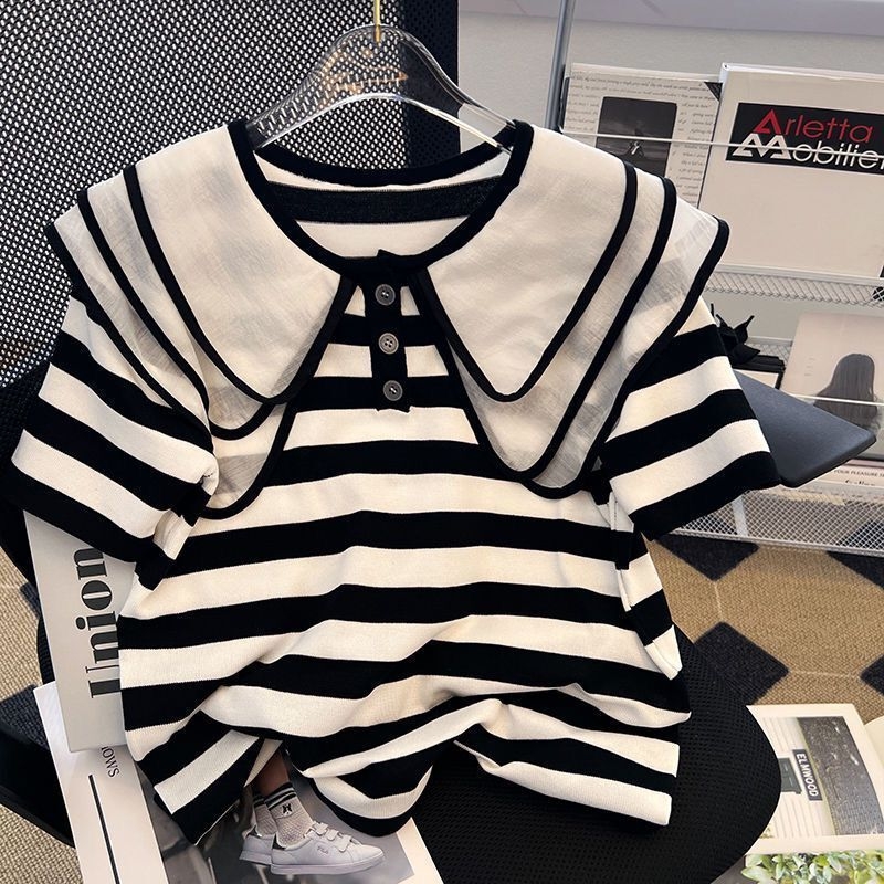 Plus-Size 120-150kg dungi retro păpușă guler larg mânecă scurtă femei elegant slăbire tineresc top ins