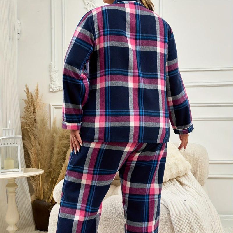 Îmbrăcăminte pentru femei transfrontalieră, mărime plus, haine de casă, pijamale, costum violet roz, carouri, plus îngrășământ pentru a crește stilul leneș