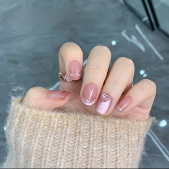 Shuguang, autocolant de unghii scurt, purtabil, elegant, alb, pentru fototerapie, patch detașabil pentru unghii, lucrat manual, pentru unghii scurte