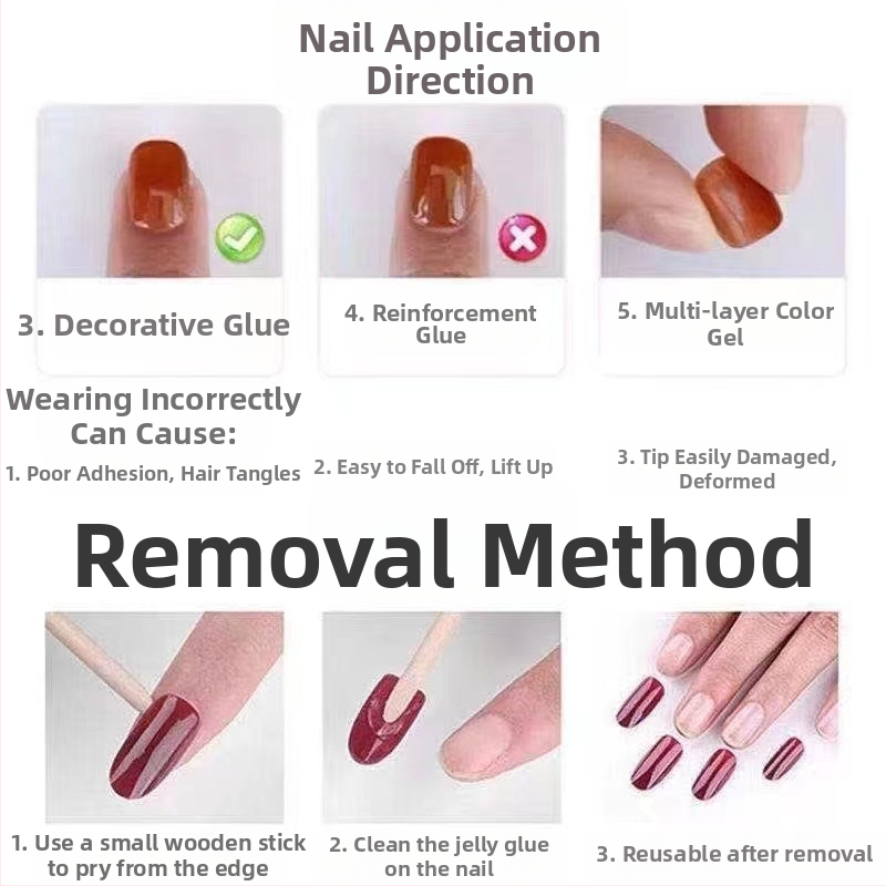 Shuguang ръчно изработени стикери за нокти с къс носим маникюр, елегантни бели фототерапевтични нокти, подвижни лепенки за нокти