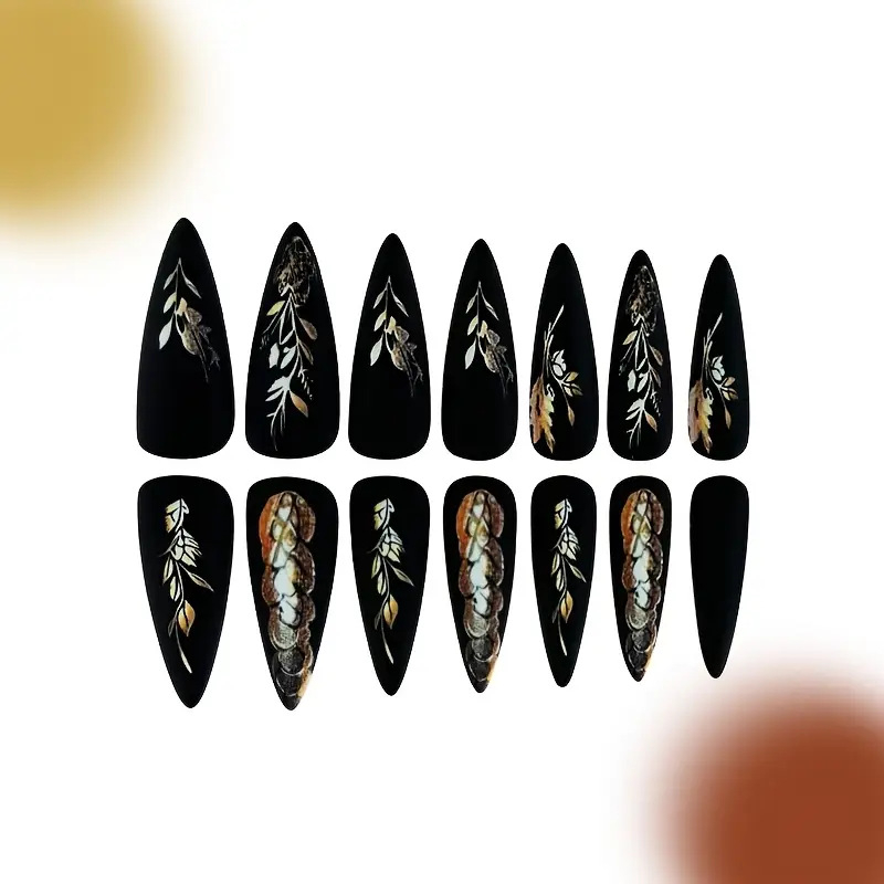 Tarpvalstybiškai parduodami karšti Europos ir Amerikos matinio reljefo karštos merginos juodos ilgos smailios kviečių šakos ir lapai užsienio prekybai skirti nagų dailės drabužiai 24 vnt.