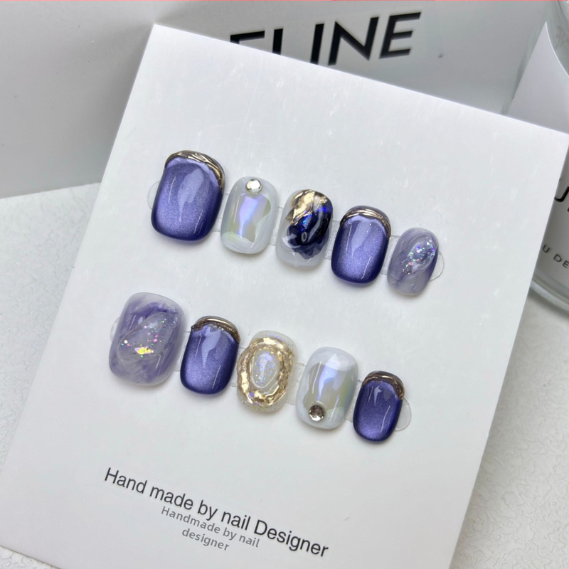 [Dream Blue] Ръчно носени завършени парчета за нокти на едро, къси нокти, бели, подвижни, изкуствени нокти