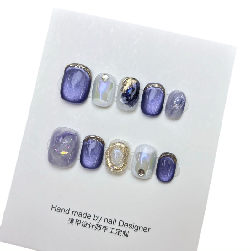 [Dream Blue] Ръчно носени завършени парчета за нокти на едро, къси нокти, бели, подвижни, изкуствени нокти