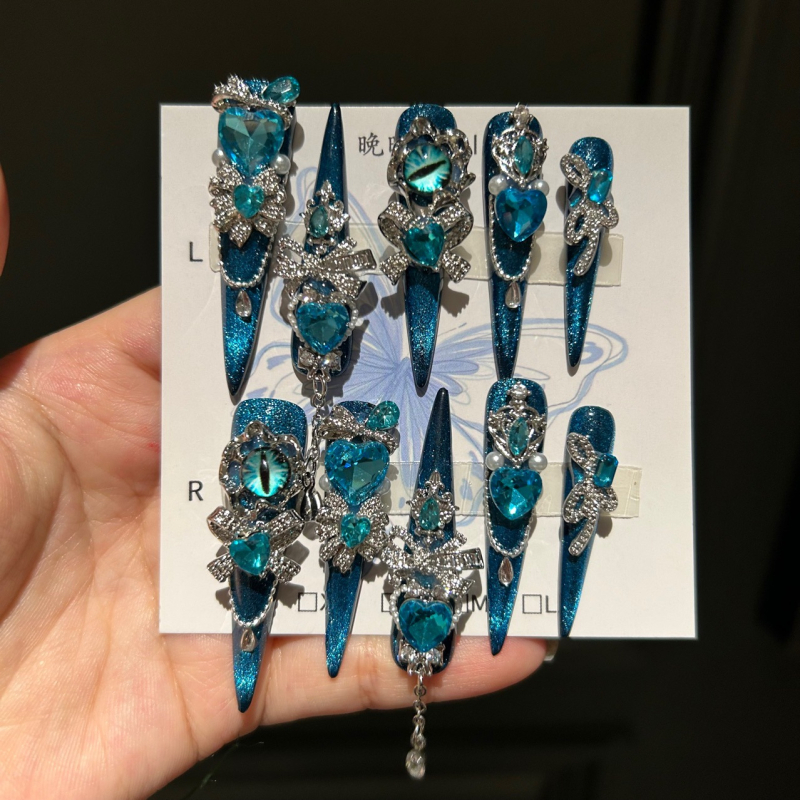 Kitas krantas originalus, rankų darbo, katės akies, pažangios mėlynos, šviesiai prabangios, sunkiosios pramonės, naujas, nuimamas nagų dailės lopas.