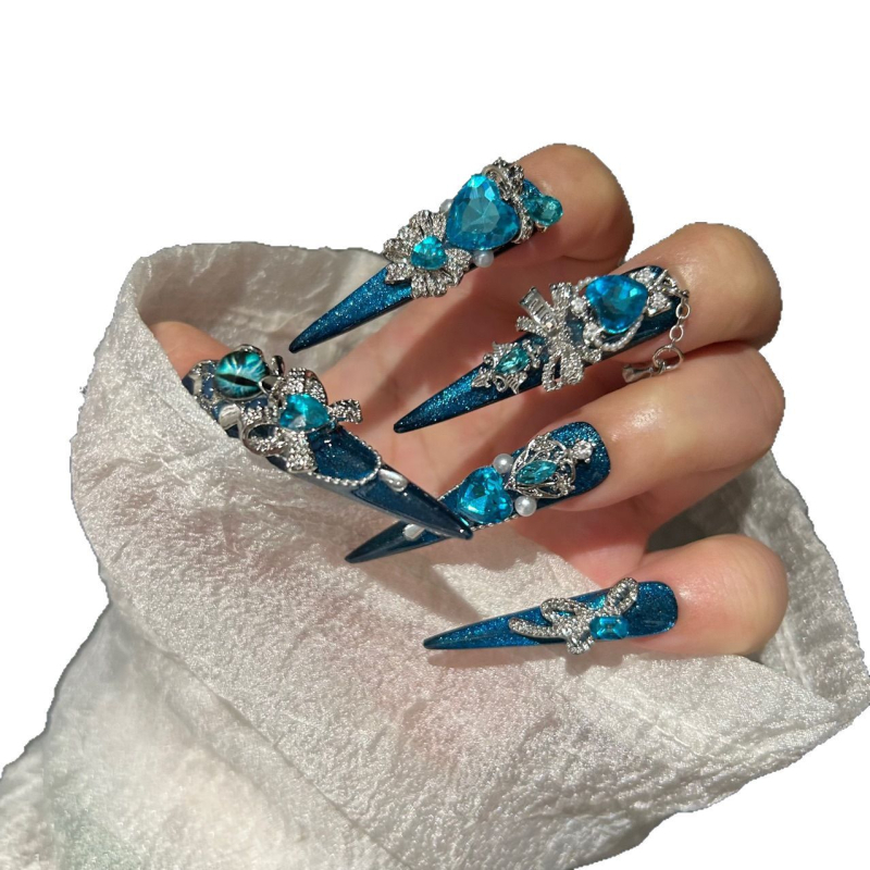 Kitas krantas originalus, rankų darbo, katės akies, pažangios mėlynos, šviesiai prabangios, sunkiosios pramonės, naujas, nuimamas nagų dailės lopas.