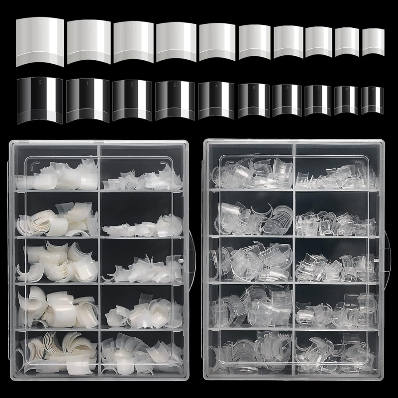 Extensie de unghii transparente transfrontaliere Amazon, cu arc în C, stil francez, fără gravare, din bambus, transparent, natural, superficial, cu jumătate de băț