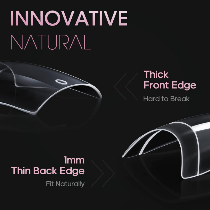 „Amazon Cross-Border“ permatomi nagai, C formos arkos prancūziško stiliaus, be graviravimo, bambukinis permatomas natūralus, negilus, pusiau priklijuotas nagų priauginimas