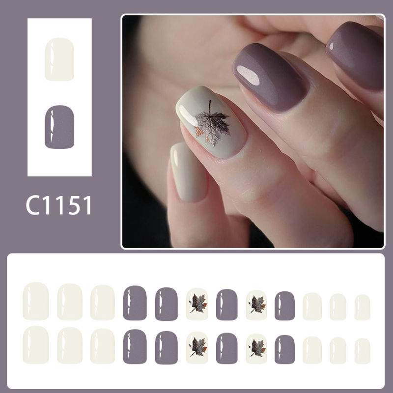 Trumpi blizgantys kvadratiniai nagai, Europos ir Amerikos tarpvalstybinis eksportas, rudens ir žiemos naujas stilius, švelniai pilkai violetiniai, blizgučiais puošti dėvimi nagai, 24 vnt.