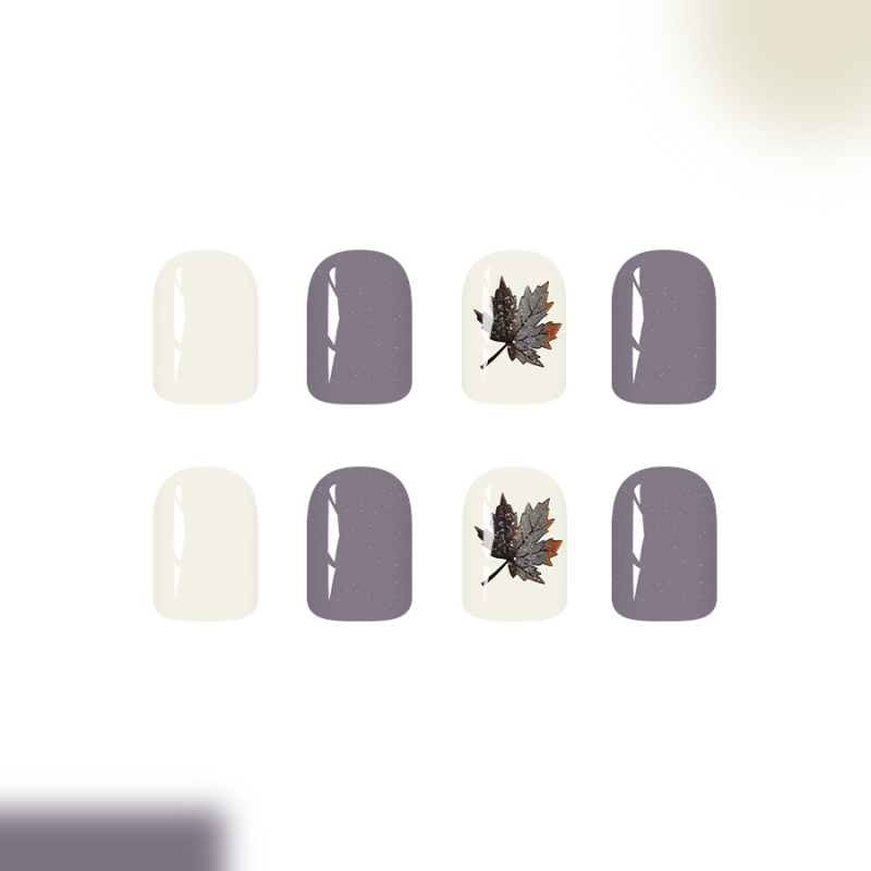 Trumpi blizgantys kvadratiniai nagai, Europos ir Amerikos tarpvalstybinis eksportas, rudens ir žiemos naujas stilius, švelniai pilkai violetiniai, blizgučiais puošti dėvimi nagai, 24 vnt.