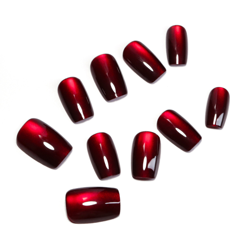 Tamsiai raudonos katės akies nagų dailė „Advanced Sense Wear Armor“ tarpvalstybinė, karštai parduodama spaudžiama ant nagų, nešiojama.