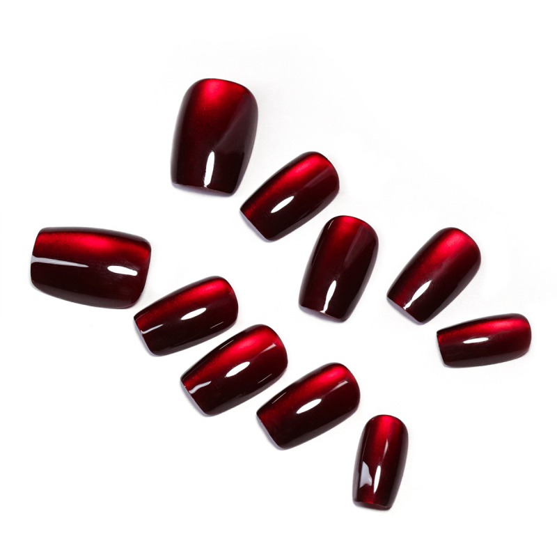 Tamsiai raudonos katės akies nagų dailė „Advanced Sense Wear Armor“ tarpvalstybinė, karštai parduodama spaudžiama ant nagų, nešiojama.