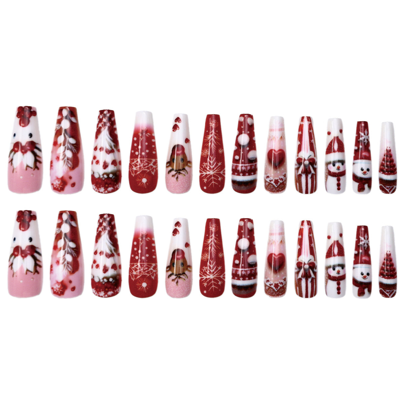 Ilgi skersiniai balti prancūziški snaigės kalėdiniai dirbtiniai nagai nagų lopas ant nago