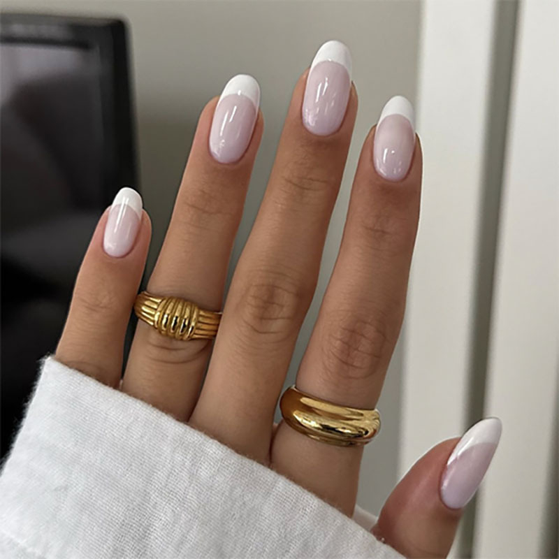 Amazon Classic Naked Pink French White Dressing Armor Short Almond Nail Art Patch Αφαιρούμενο Τελικό Προϊόν Χονδρικής