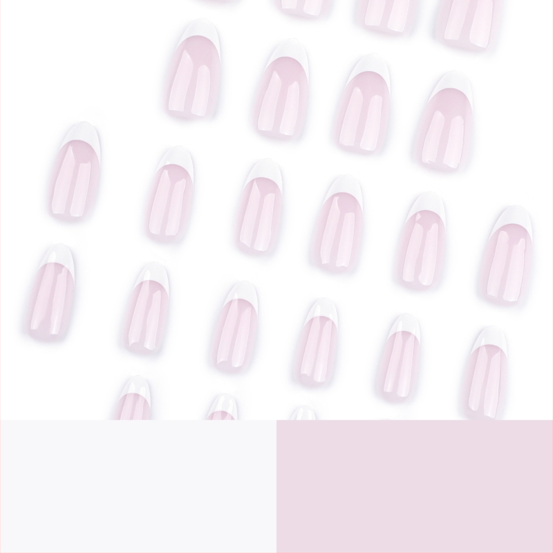 Amazon Classic Naked Pink French White Dressing Armor Short Almond Nail Art Patch Свалящ се готов продукт на едро