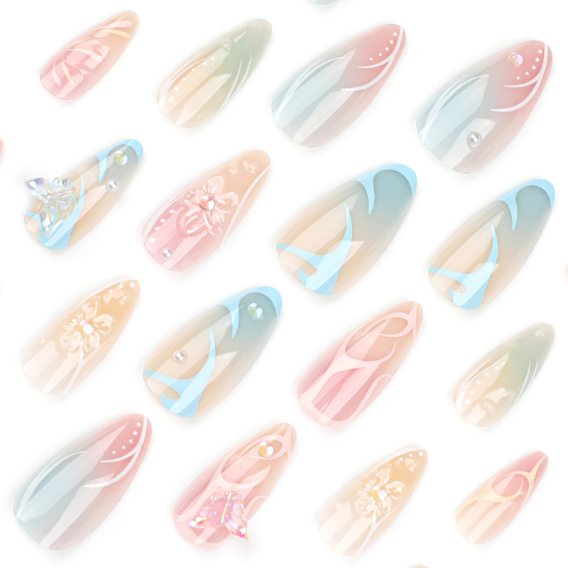 Vară proaspătă purtare Armor 3D fluture nail art scurt migdale unghii false Snob bule mărgele unghii