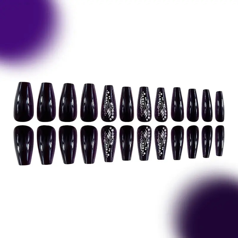 Manichiură tip balet, tip picături de rouă violet închis, elegante, elegante, în relief, europene și americane, la vânzare, la export, 24 de bucăți, pentru manichiură