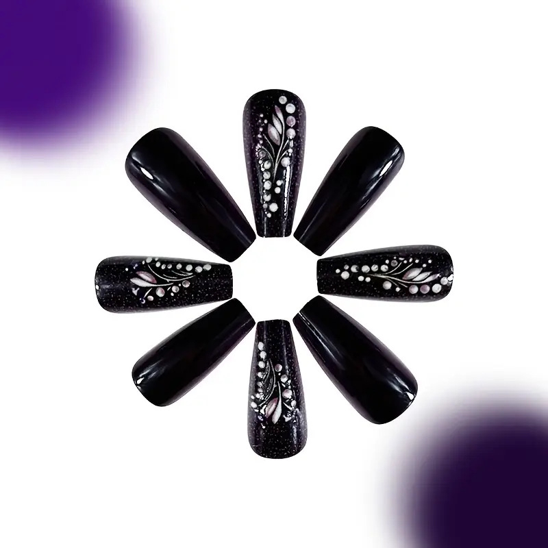 Manichiură tip balet, tip picături de rouă violet închis, elegante, elegante, în relief, europene și americane, la vânzare, la export, 24 de bucăți, pentru manichiură