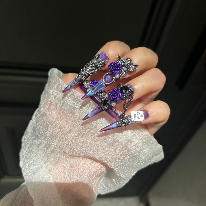 Zili Pure Handmade Wearable Nails Mov Misterios High-End Elegant Excelent Handmade Manichiură Patch-uri de unghii portabile