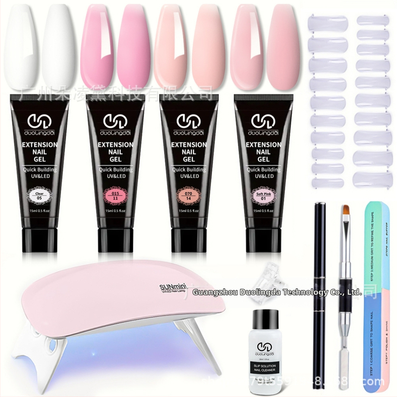 Трансграничен горещ продаван комплект инструменти за лепило Duoling Dai с 4 цвята, кристално удължително лепило, лепило за нокти, специален производител на едро, салон за нокти