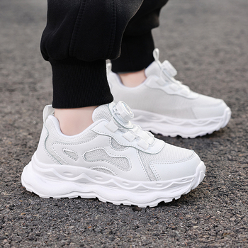 Λευκά Παπούτσια Παιδικά Αθλητικά Παπούτσια 2025 Άνοιξη Νέα Αγόρια Παπούτσια Τρεξίματος με Γκρι Διχτυωτό Υλικό Ελαφριά Μαθητές Δημοτικού Αναπνέοντα