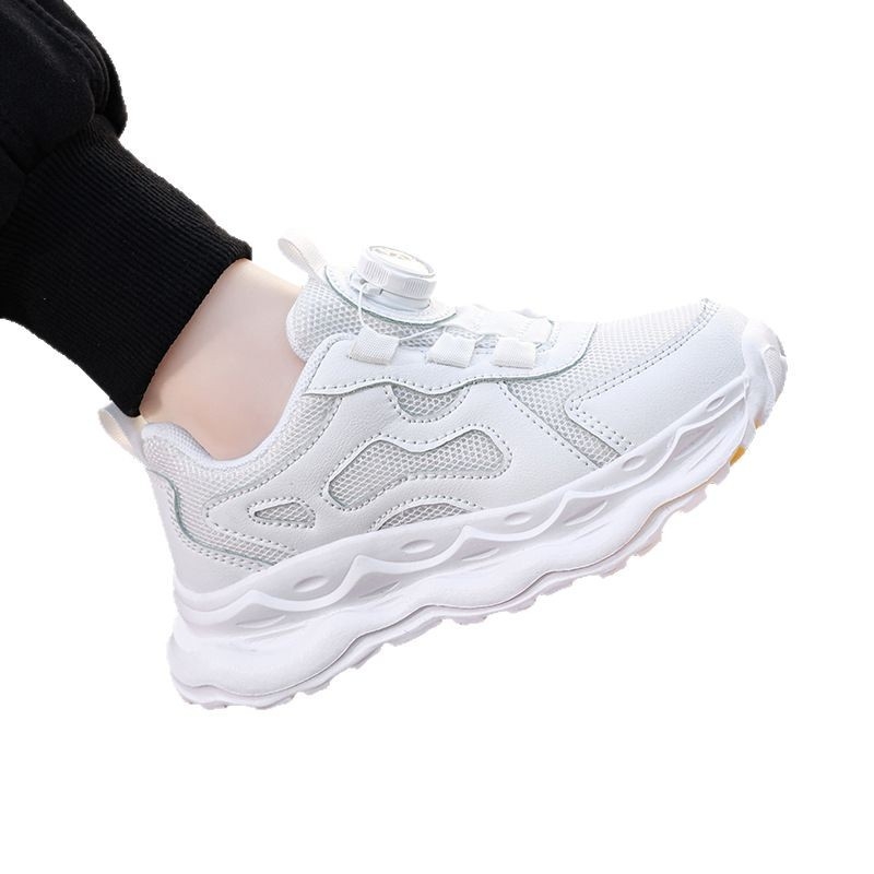 Pantofi sport pentru copii, albi, 2025, primăvara nouă, pantofi de alergare gri din plasă, ușori, respirabili, pentru elevi de școală primară