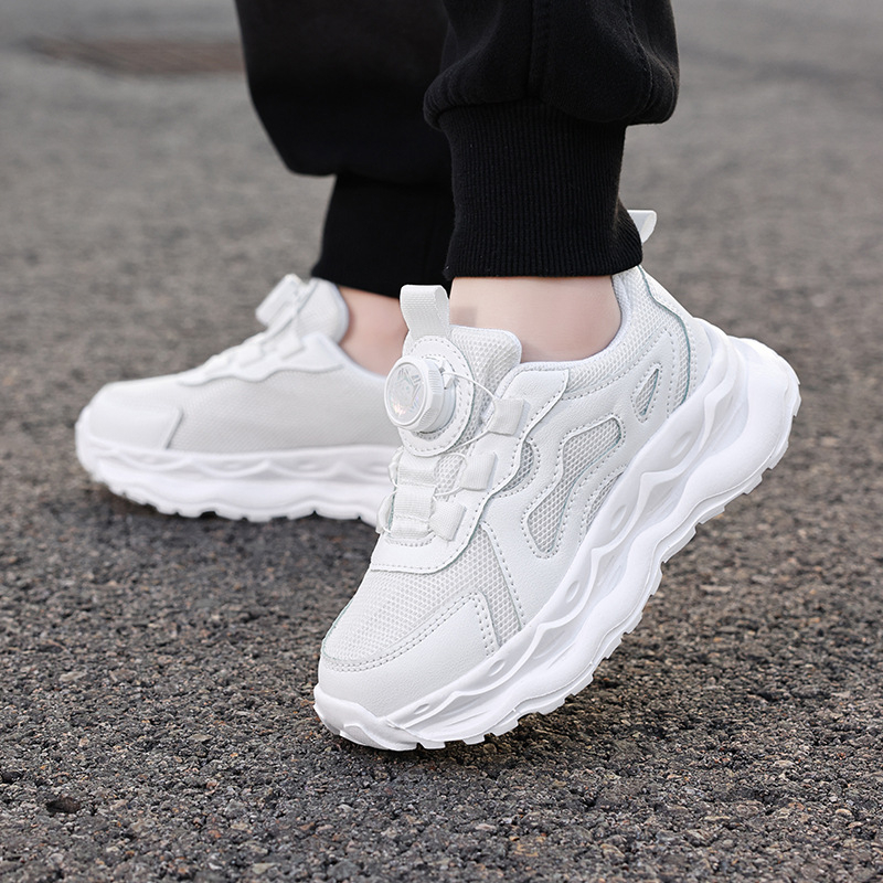 Pantofi sport pentru copii, albi, 2025, primăvara nouă, pantofi de alergare gri din plasă, ușori, respirabili, pentru elevi de școală primară