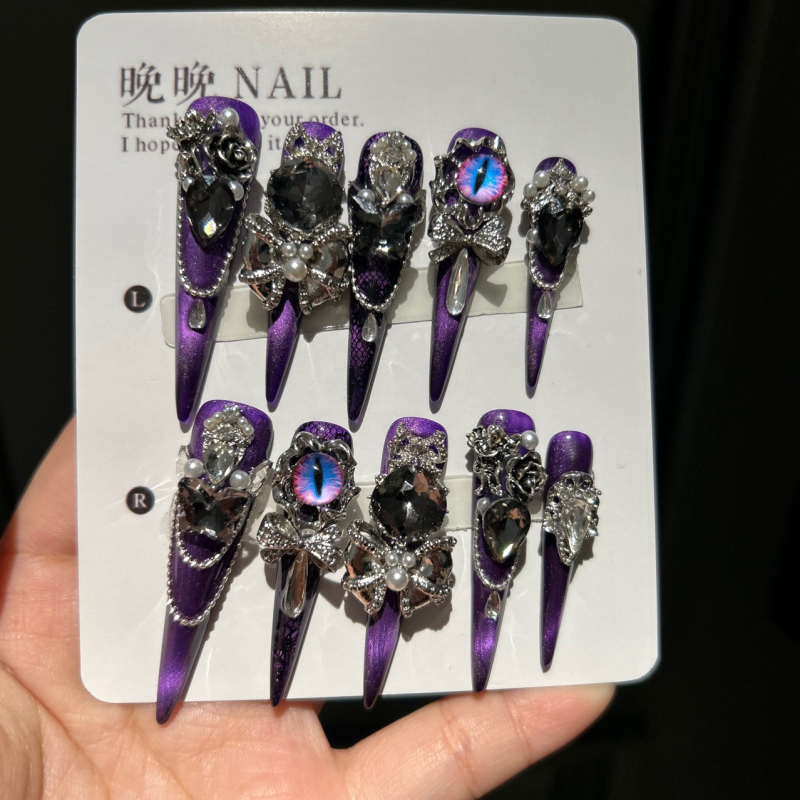 Purple Rhyme Pure Handmade Original Purtând Purple Light Luxury Spice Girls European și American New High-end Nail Art White French Cat's Eye