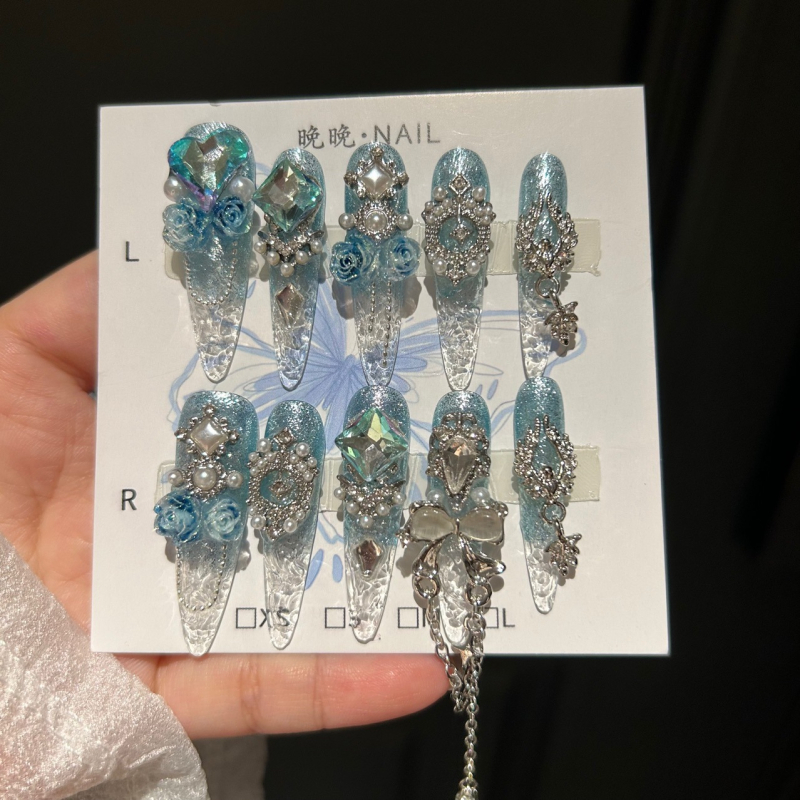 Gheață albastră zdrobită Gheață pură Armură pură pentru purtarea mâinilor Armură originală din sticlă Manichiură nouă pentru industria grea Personalitate all-match