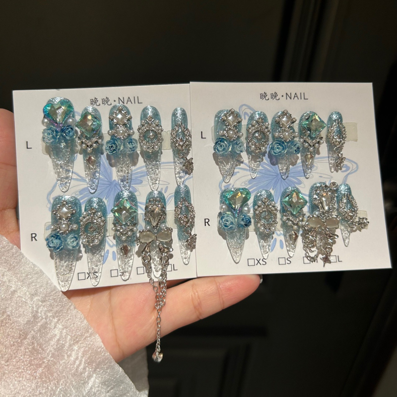 Gheață albastră zdrobită Gheață pură Armură pură pentru purtarea mâinilor Armură originală din sticlă Manichiură nouă pentru industria grea Personalitate all-match