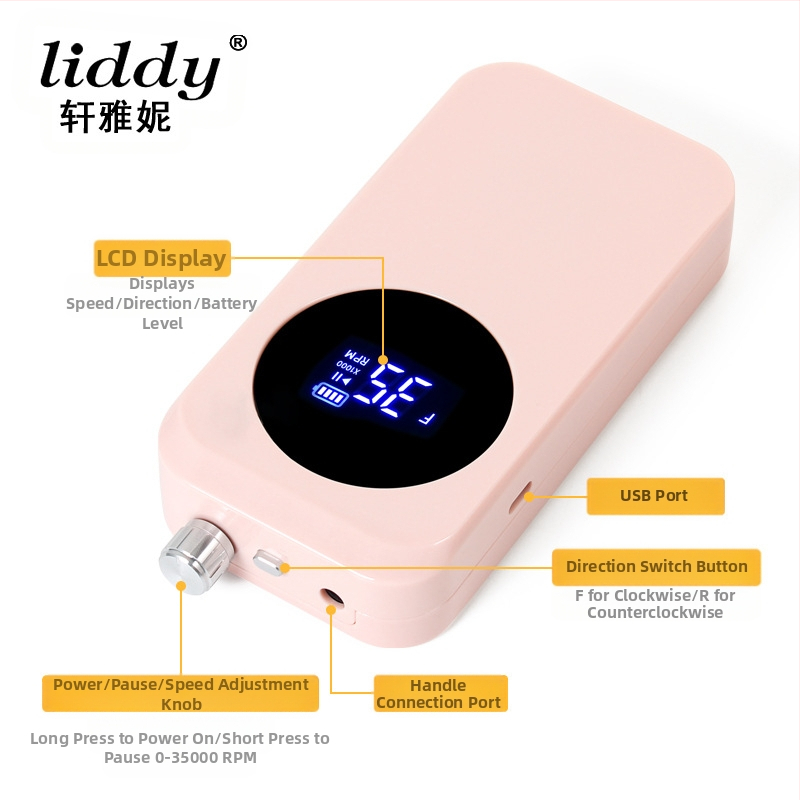 Nabíjacia základňa na leštičku nechtov s dutým pohárom, prenosná elektrická leštička nechtov, nástroj na manikúru s 35 000 ot./min.