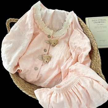 Πιτζάμες Ιαπωνικού Στυλ με θέμα την Αρκούδα για Γυναίκες, Καλοκαίρι 2025, με μαξιλαράκι στήθους, ενσωματωμένο κοντομάνικο, γλυκές και χαριτωμένες, κατάλληλες για χρήση σε εξωτερικούς χώρους, σετ ρούχων για το σπίτι